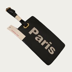 Oversized LoloBag Black and Silver "PARIS" Luggage Tags, Set Of 2 NWT
